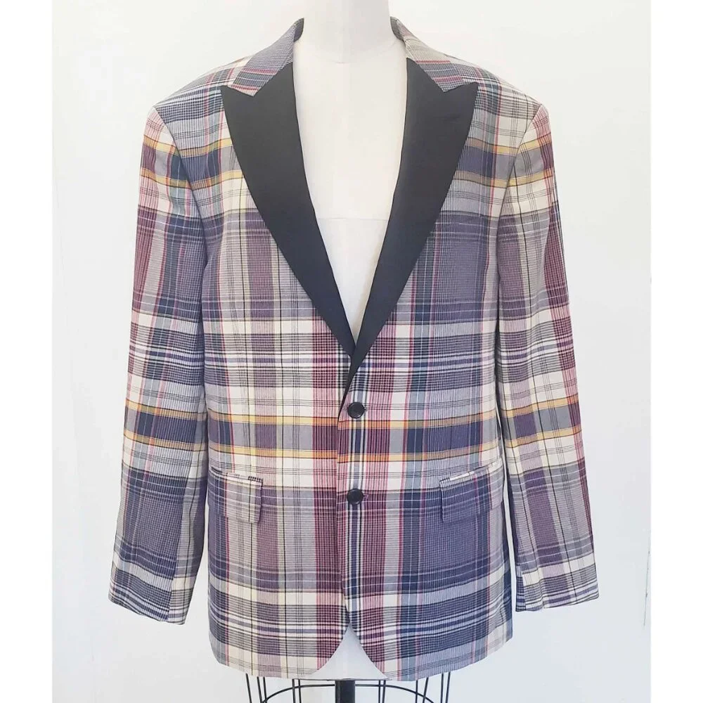 J. Crew Plaid Sport Coat in Blue, Cream, Yellow, and Black